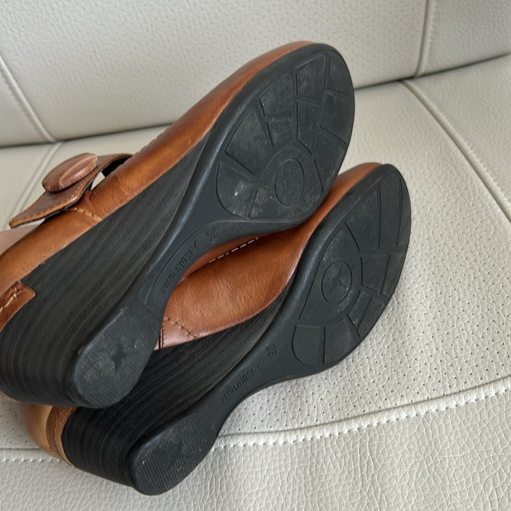 Pikolinos Mary Jane Cognac Leather Wedge Shoes Size 38 - Picture 7 of 10